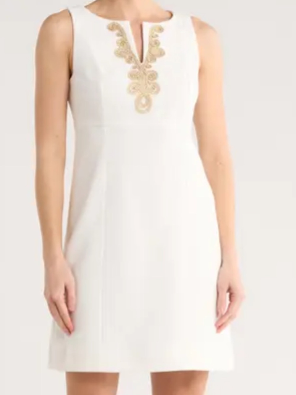 Jessica Howard White Mini Dress with Gold Embroidered Neckline